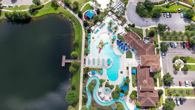 bird's eye view featuring a water view