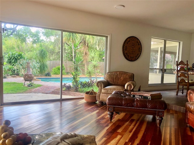 living room with hardwood / wood-style flooring and a wealth of natural light