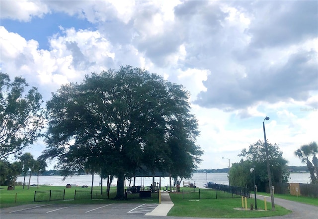 view of road featuring a water view