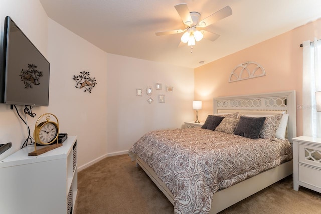 bedroom featuring ceiling fan and carpet flooring