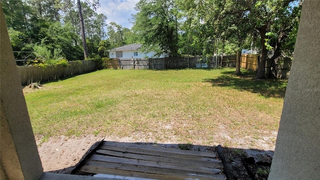 view of yard with a fenced backyard