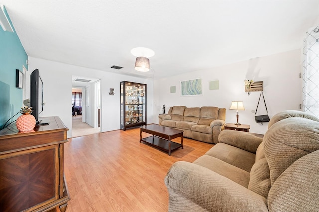 living room with light hardwood / wood-style floors