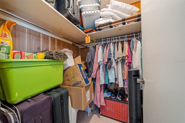 walk in closet featuring carpet