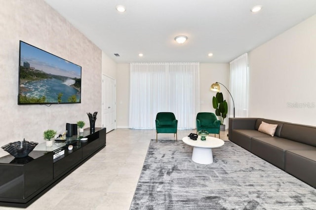 living area with recessed lighting