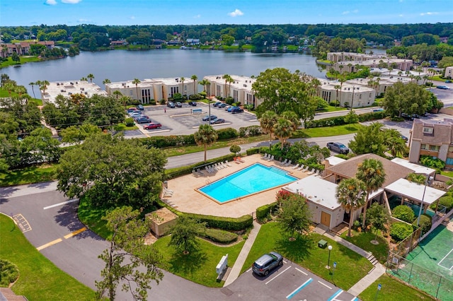 bird's eye view featuring a water view