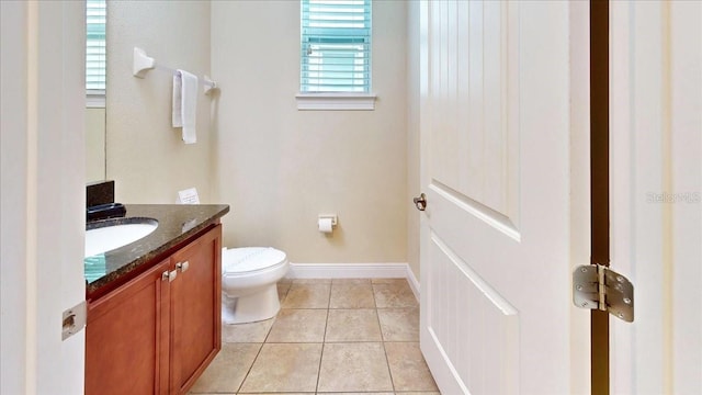 bathroom with tile patterned floors, toilet, and vanity