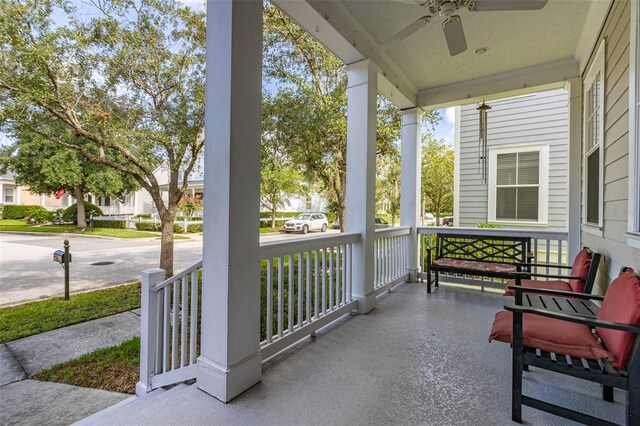 view of patio / terrace with covered porch and ceiling fan