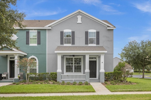 view of front of home featuring a front lawn