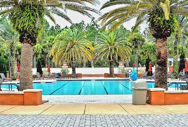 view of swimming pool with a patio