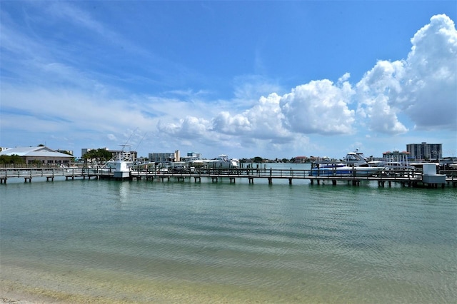 view of dock with a water view