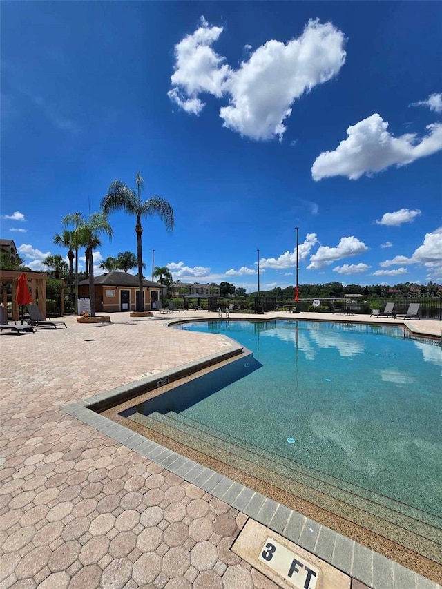 view of pool featuring a patio