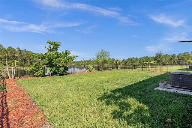 view of yard with a water view