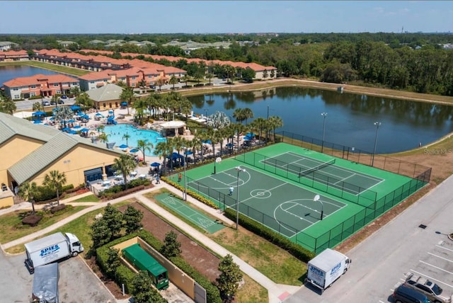 aerial view with a water view