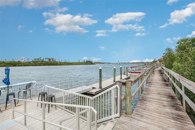 view of dock featuring a water view