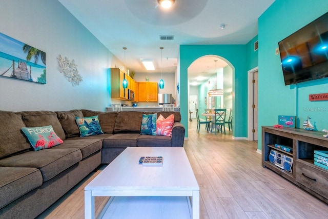 living room with light wood-type flooring