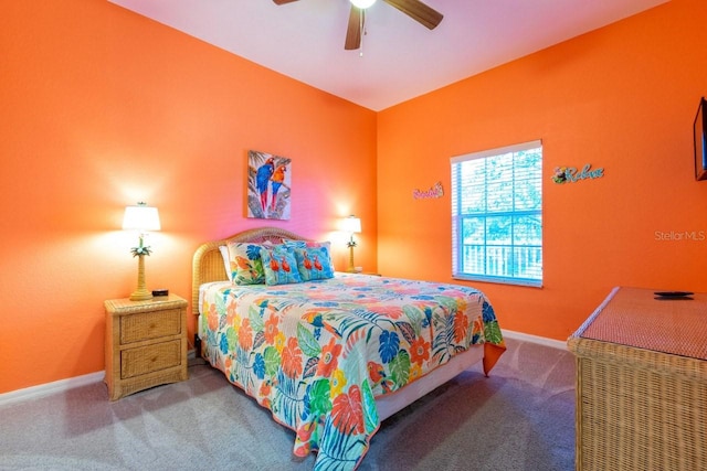 bedroom featuring carpet floors and ceiling fan