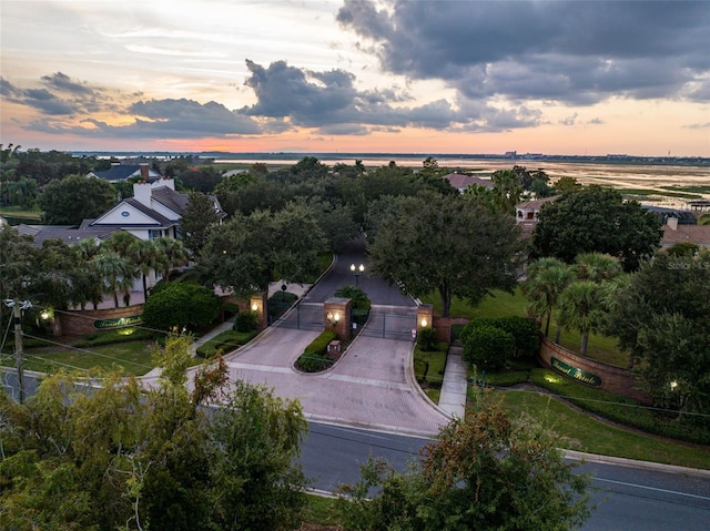 view of aerial view at dusk