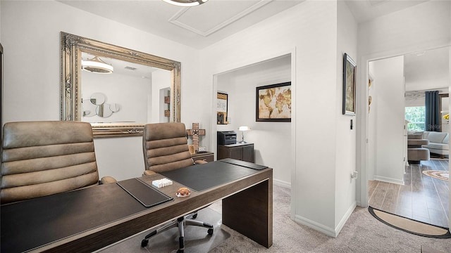 office area with wood-type flooring