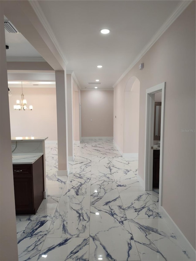 hallway with ornamental molding