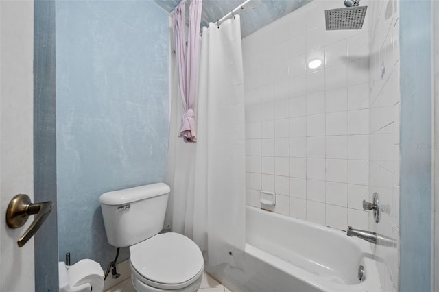 full bathroom with shower / tub combo and toilet