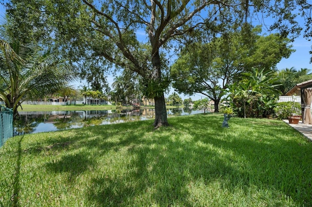 view of yard with a water view