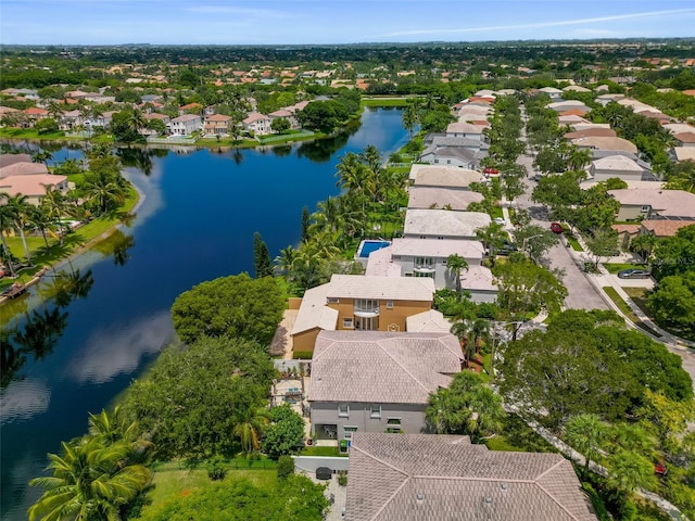 aerial view featuring a residential view and a water view