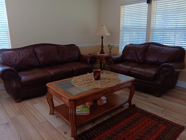 living room with light hardwood / wood-style floors