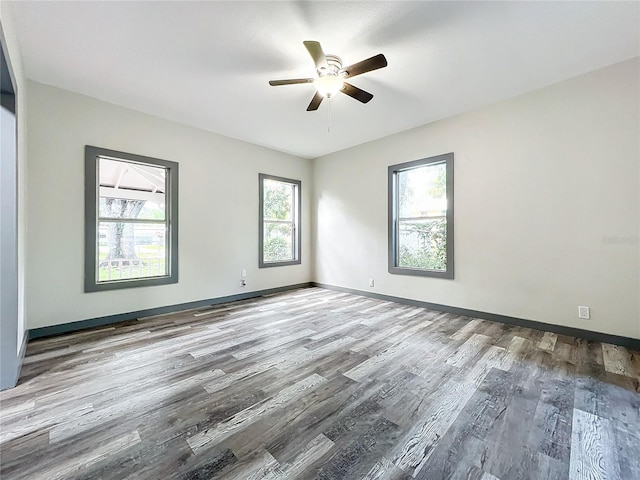 spare room featuring hardwood / wood-style flooring and ceiling fan