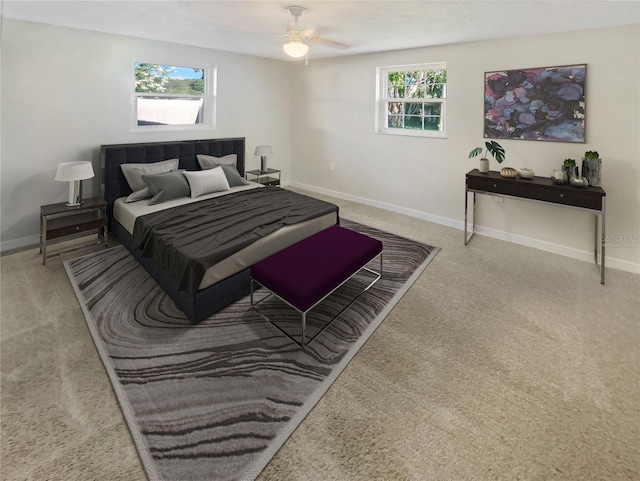 bedroom featuring carpet floors and ceiling fan