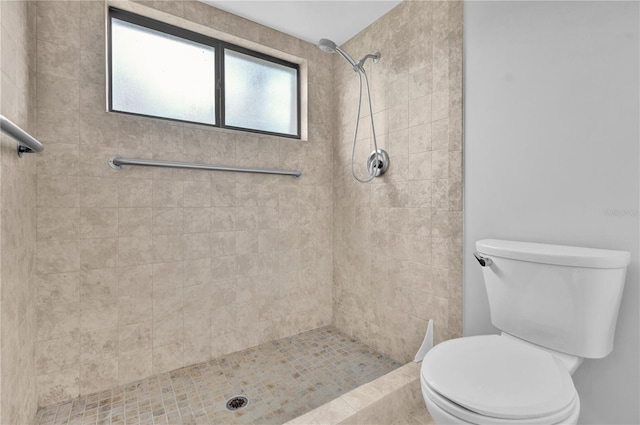 bathroom with a tile shower and toilet