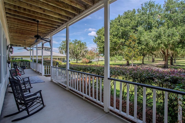 view of patio / terrace with covered porch and ceiling fan