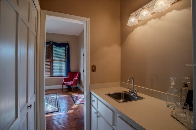 bathroom with vanity and wood-type flooring