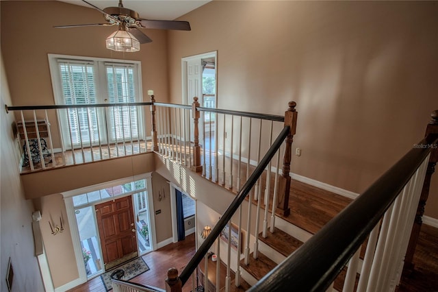 interior space featuring hardwood / wood-style flooring and ceiling fan