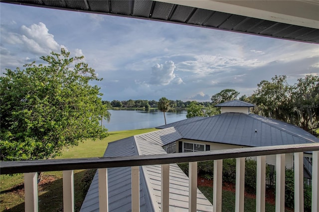 dock area with a water view