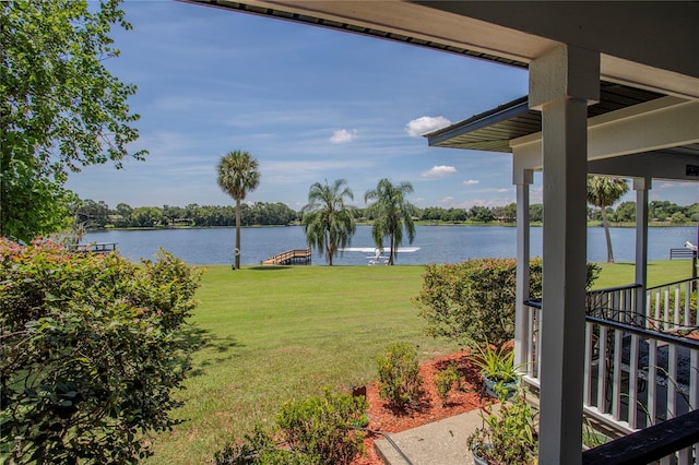 view of yard with a water view