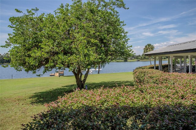 view of yard with a water view