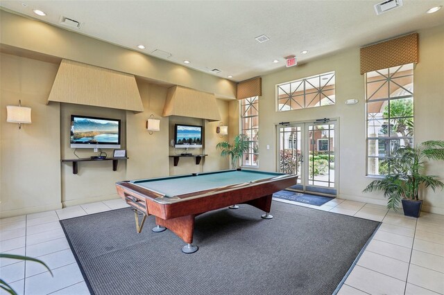 recreation room featuring light tile patterned floors and billiards