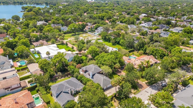 aerial view with a water view