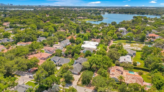 aerial view featuring a water view