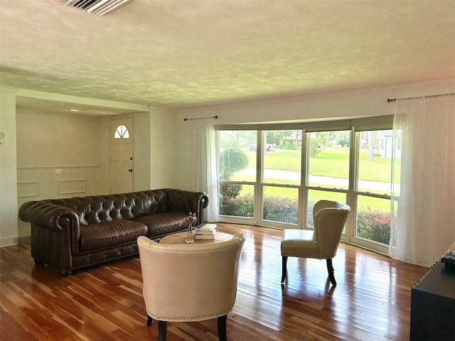 living room with dark wood-type flooring