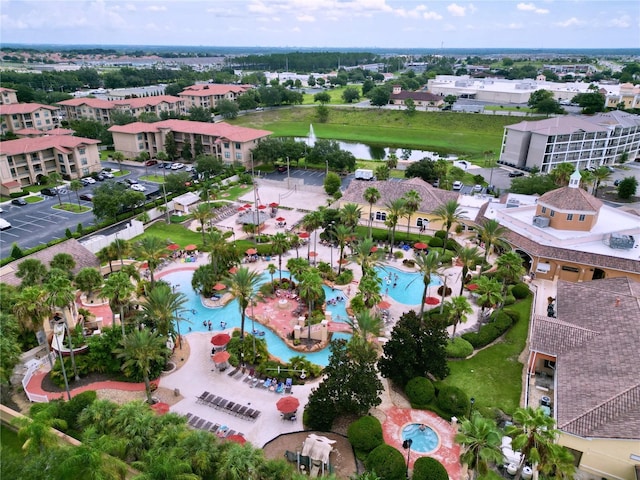 aerial view with a water view