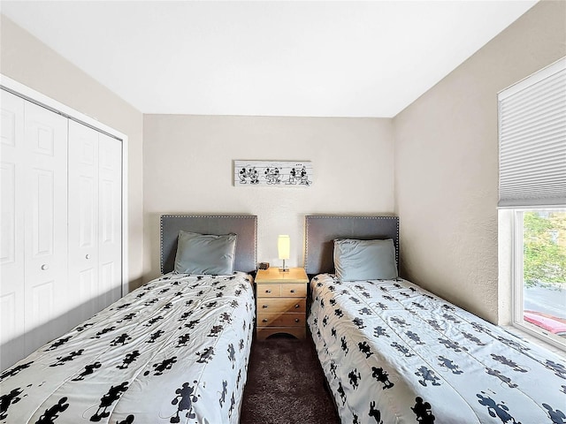 carpeted bedroom featuring a closet