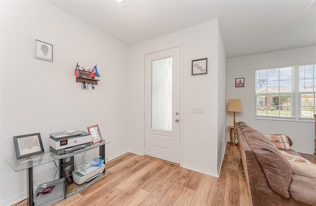 foyer entrance with light wood-type flooring