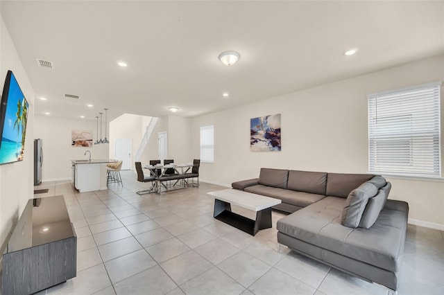 tiled living room with sink