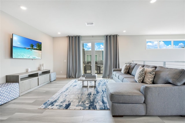 living room with light wood-type flooring