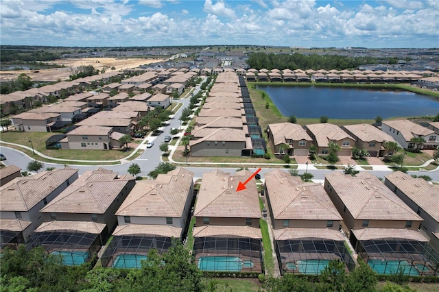 aerial view with a water view