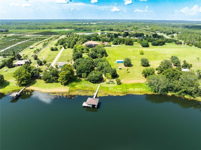 drone / aerial view featuring a rural view and a water view