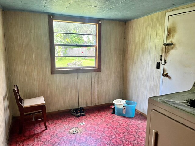 miscellaneous room with washer / dryer and wooden walls