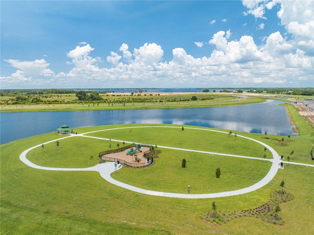 bird's eye view featuring a water view