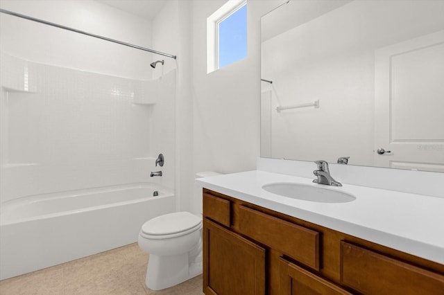 full bathroom with vanity, shower / bath combination, toilet, and tile patterned flooring